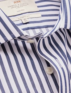 Bügelfreies Businesshemd – Classic Fit – Manschetten – navy weiß Bengal-Streifen