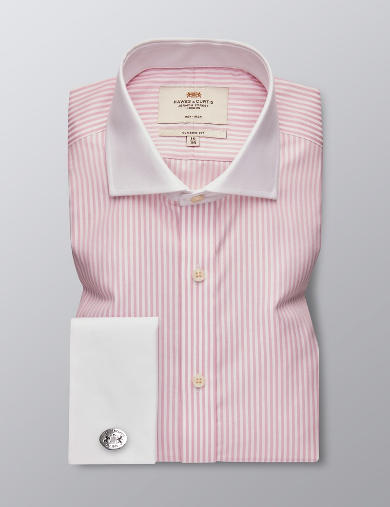 Men's Dress Pink & White Bengal Striped Classic Fit Shirt - French Cuff ...