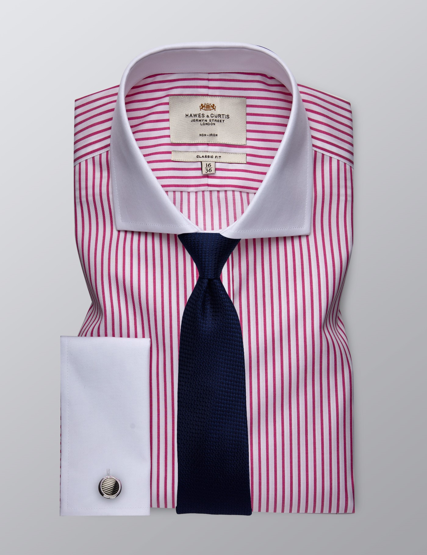 Men's Formal Fuchsia & White Stripe Classic Fit Shirt - Double Cuff ...