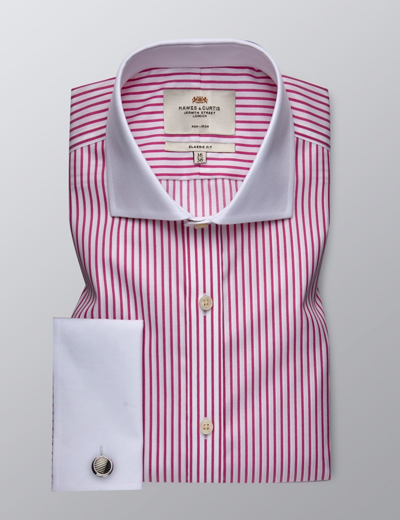 Men's Formal Fuchsia & White Stripe Classic Fit Shirt - Double Cuff ...