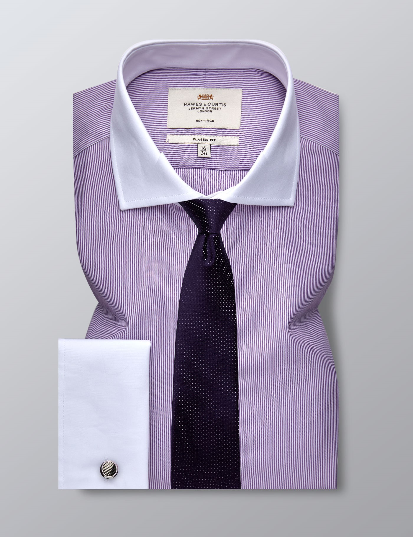 Men's Formal Lilac & White Fine Stripe Classic Fit Shirt Double Cuff