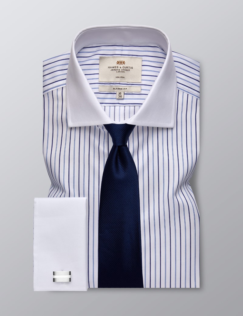 Non Iron Multi Stripe Men's Classic Fit Shirt with Windsor Collar and ...