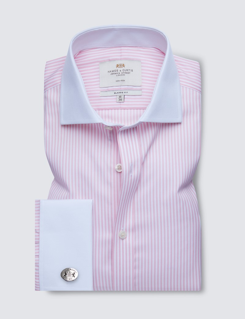 Non Iron Bengal Stripe Classic Fit Shirt with Windsor Collar and Double ...