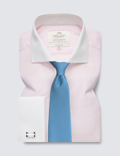 Pink & White Fabric Interest Classic Fit Shirt With Windsor Collar - French Cuffs