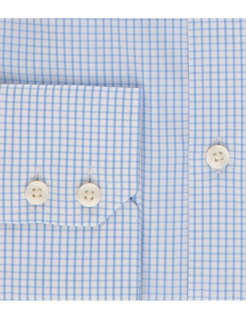 Men's White & Blue Grid Plaid Classic Fit Dress Shirt - Single Cuff ...