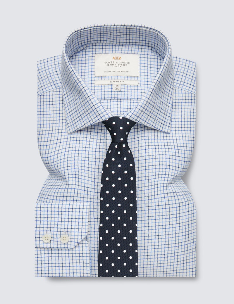 Blue & Navy Multi Plaid Brushed Cotton Classic Fit Shirt - Single Cuffs