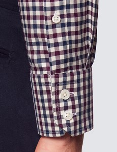 Navy & Burgundy Medium Check Brushed Cotton Classic Fit Shirt 