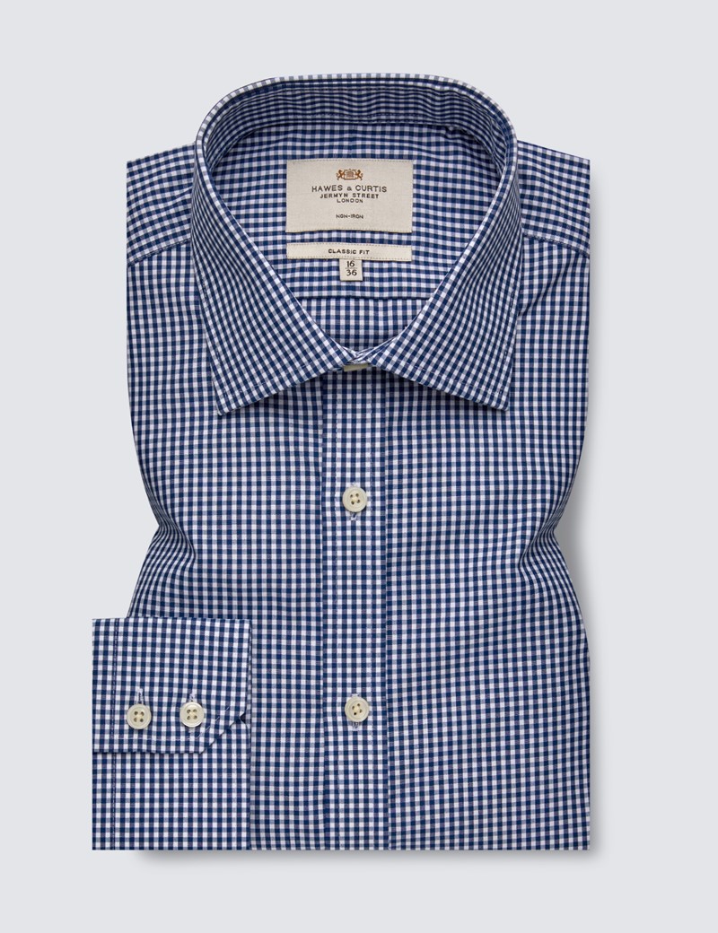 Non Iron Gingham Men's Classic Fit Shirt with Semi Cutaway Collar and ...