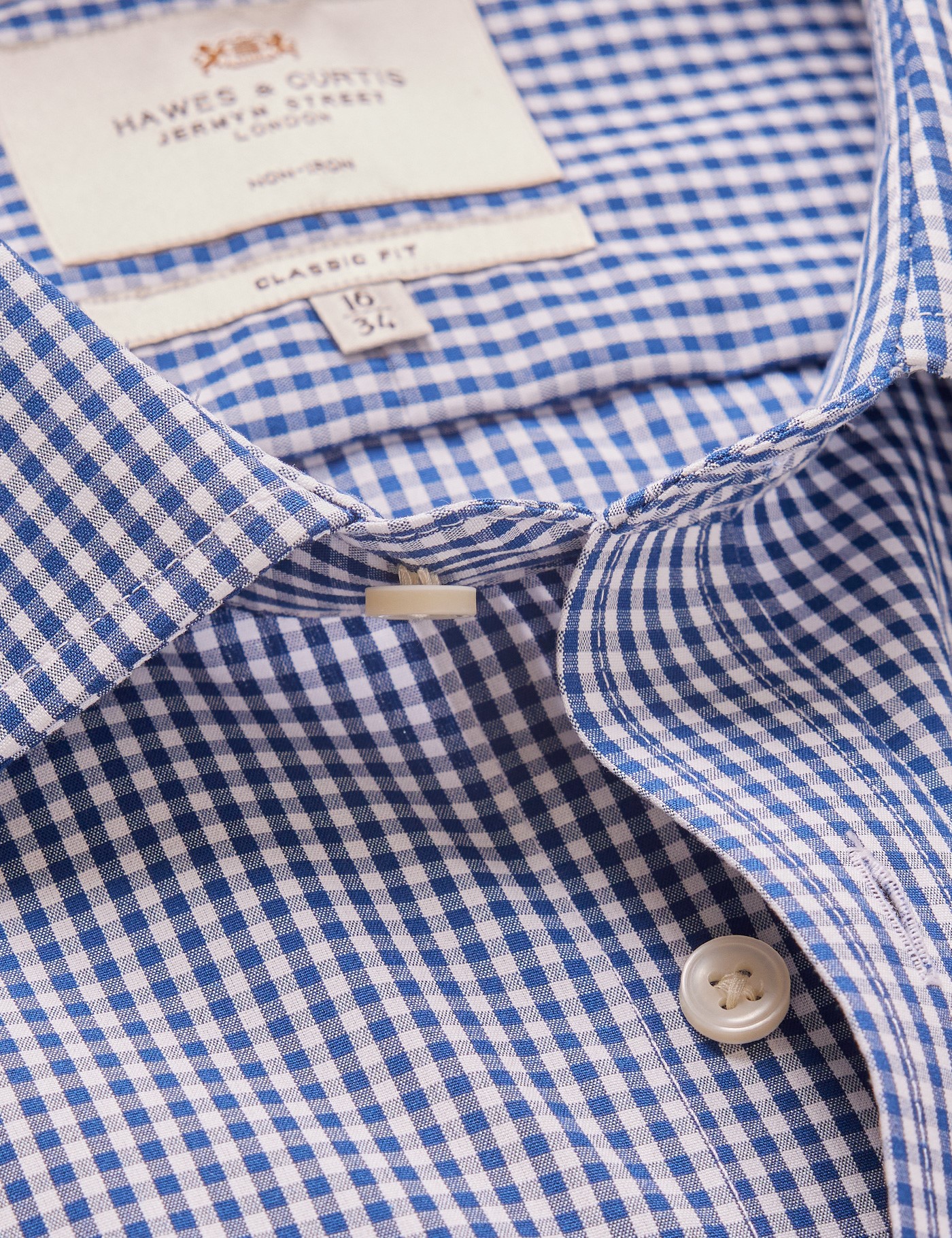 Men's Non-Iron Navy & White Gingham Check Classic Fit Shirt