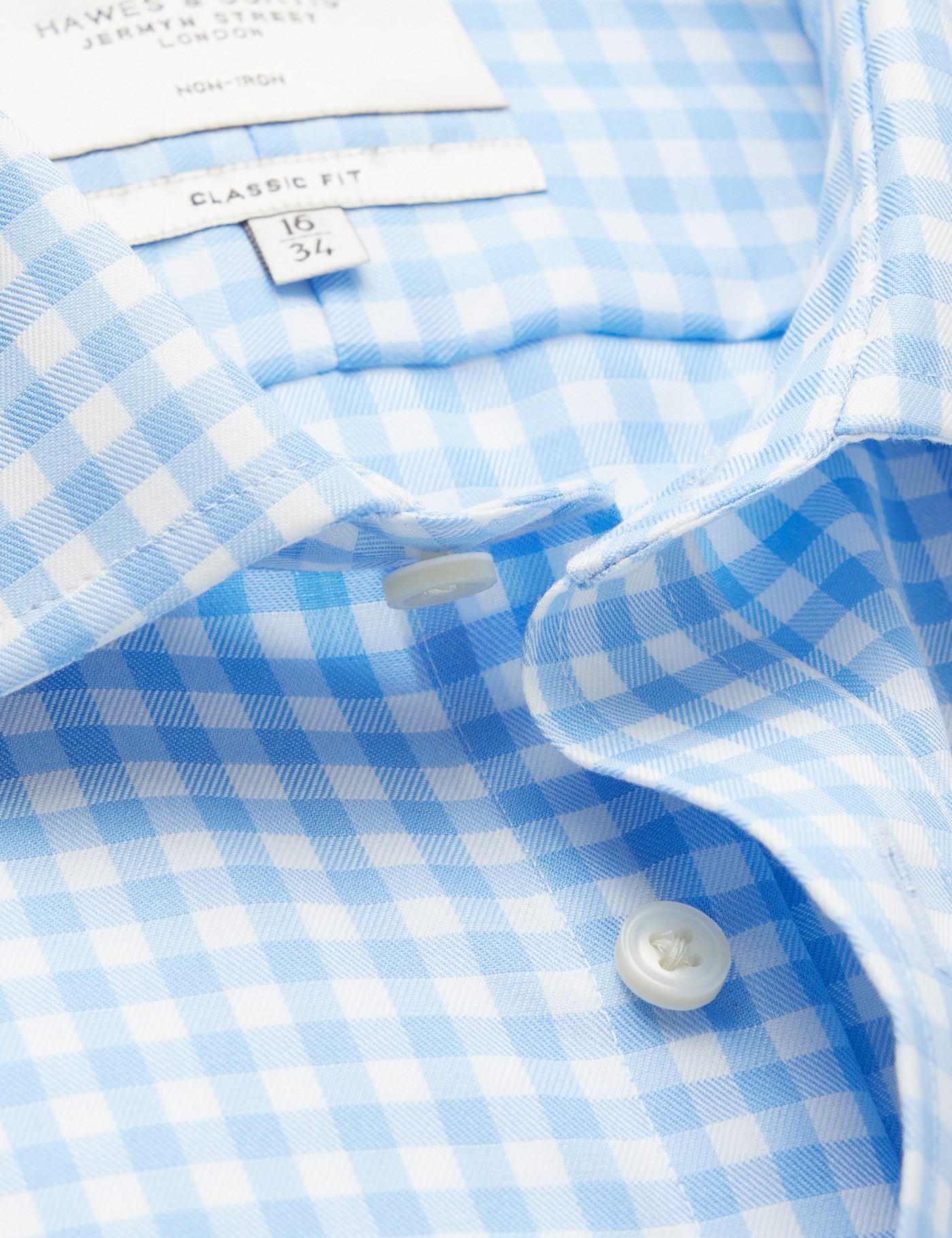 & Classic Fit Blue & Check Non Iron Shirt 18" collar 38" sleeve