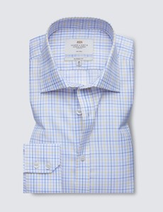 Non Iron Blue & Yellow Multi Check Classic Fit Shirt 