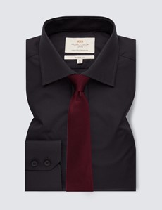 Easy Iron Black Poplin Classic Fit Shirt With Semi Cutaway Collar - Single Cuffs
