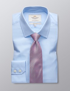 Blue Classic Fit Shirt With Semi Cutaway Collar - Single Cuffs