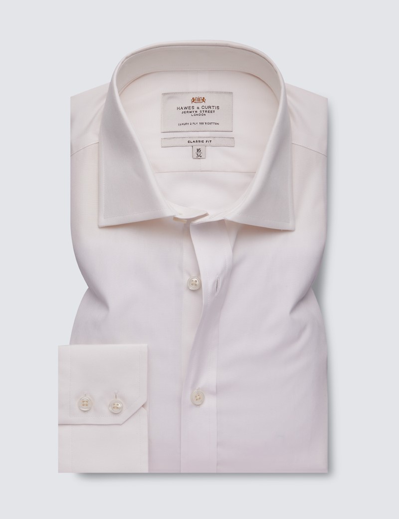 Easy Iron Ivory Classic Fit Shirt With Semi Cutaway Collar - Single Cuffs