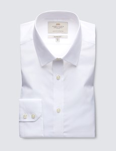 Easy Iron White Poplin Classic Fit Shirt with Semi Cutaway Collar - Single Cuffs
