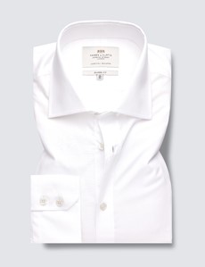 White Poplin Classic Fit Shirt with Semi Cutaway Collar - Single Cuffs