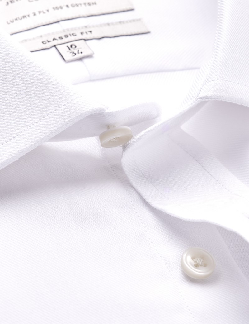 Easy Iron White Twill Classic Fit Shirt Semi Cutaway Collar - Single Cuffs
