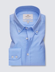 Easy Iron Blue Twill Classic Fit Shirt with Button Down Collar - Single Cuffs