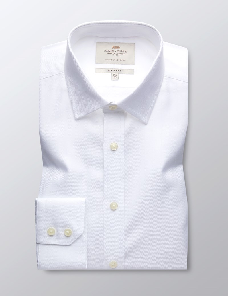 White Classic Shirt - Semi-Cutaway Collar | Hawes and Curtis