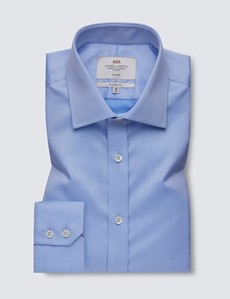 Men's Business Blue Twill Classic Fit Non Iron Shirt - Single Cuff