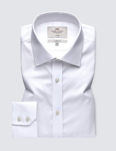 Men's Dress White Fine Twill Classic Fit Shirt - Single Cuff - Non Iron