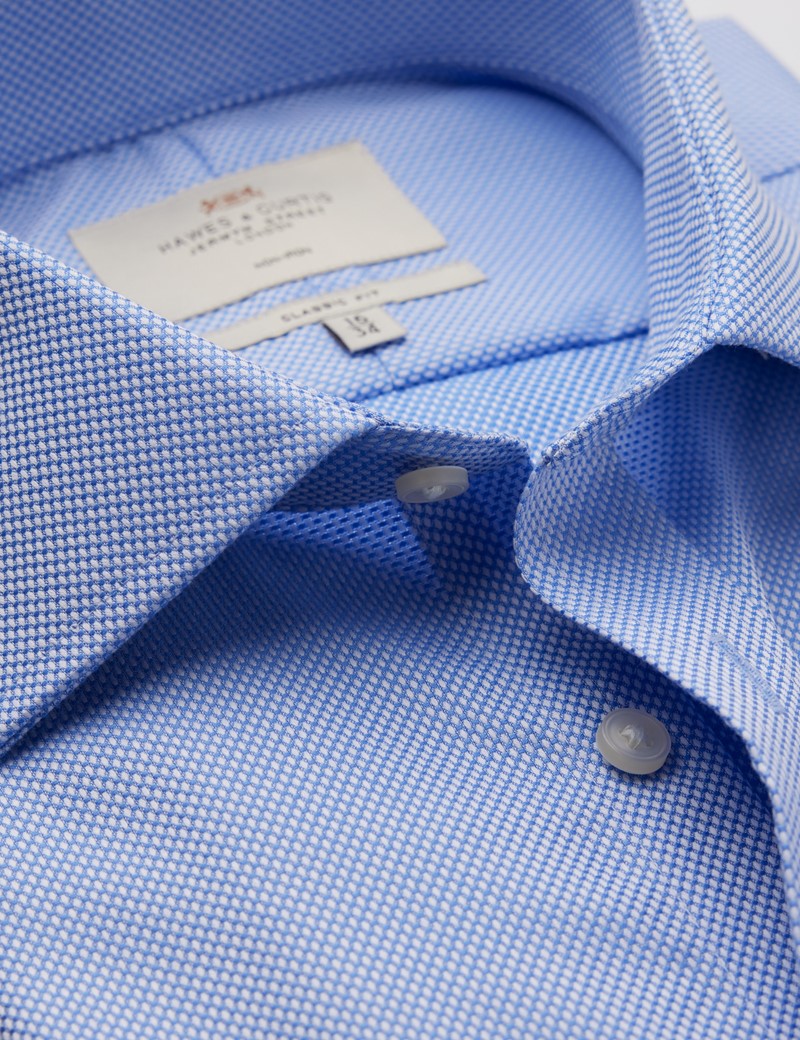 Non Iron Plain Blue Classic Fit Shirt With Semi Cutaway Collar - Single Cuffs