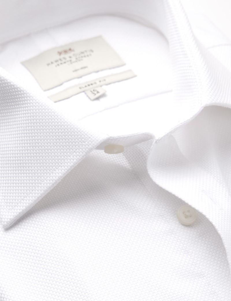 Non Iron Plain White Classic Fit Shirt With Semi Cutaway Collar - Single Cuffs