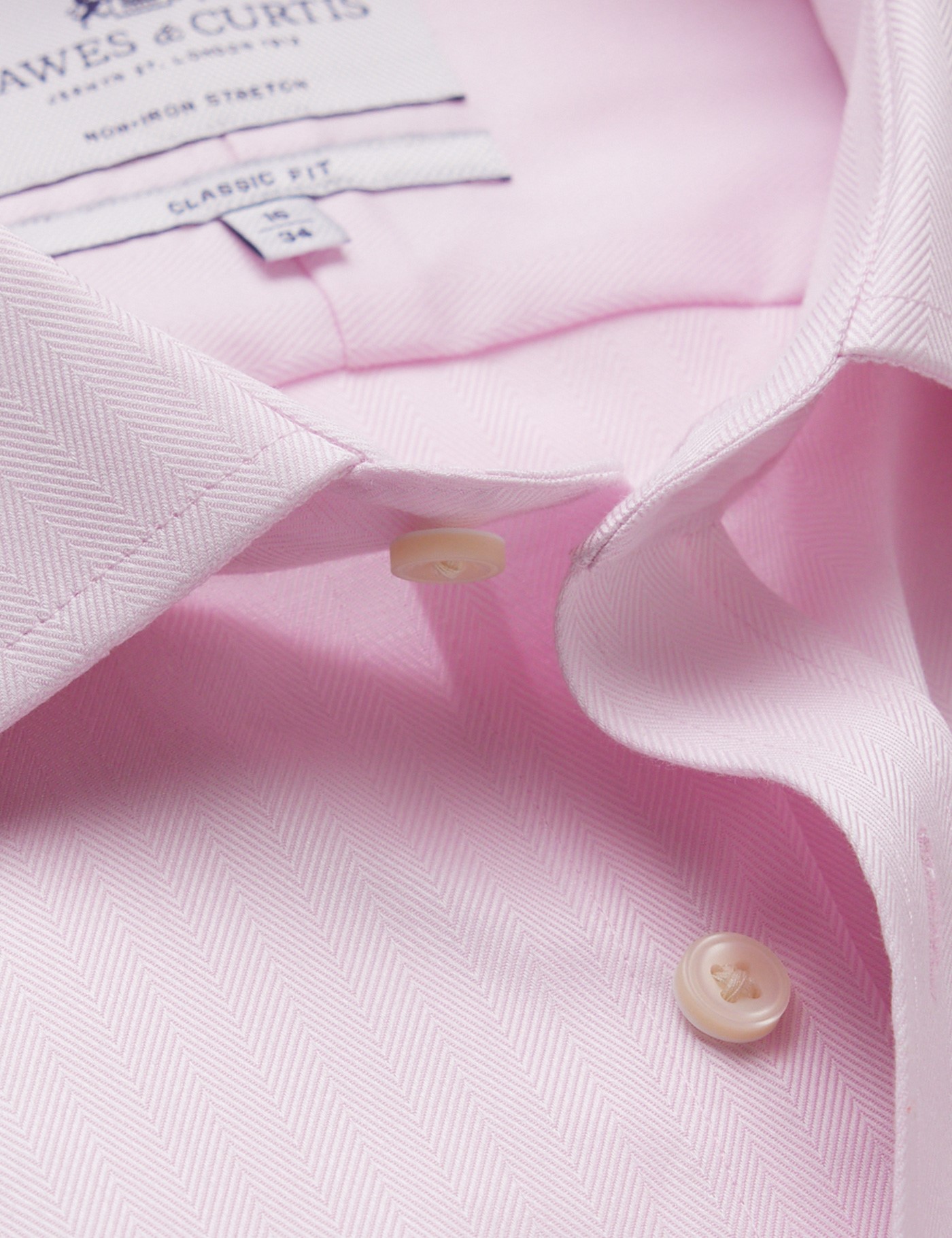 Non Iron Pink Herringbone Classic Fit Shirt | Hawes and Curtis