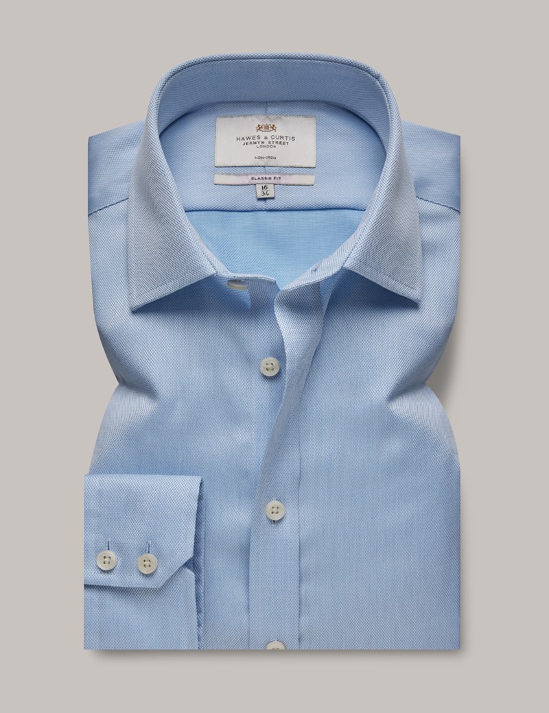 Non-Iron Blue Pique Classic Shirt | Hawes and Curtis