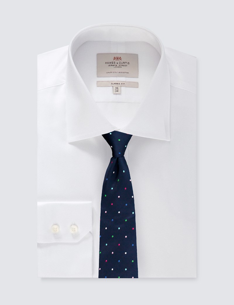 Men's Dress White Pique Classic Fit Shirt - Single Cuff - Easy Iron