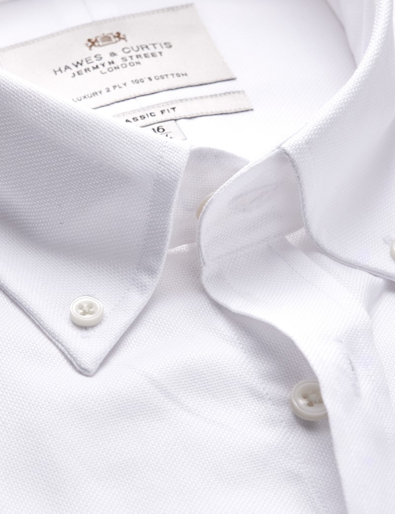 Easy Iron White Oxford Classic Fit Shirt with Button Down Collar - Single Cuffs