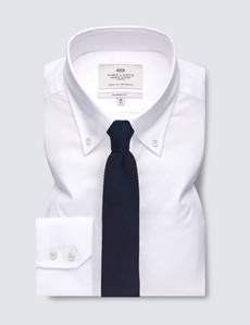 Easy Iron White Oxford Classic Fit Shirt with Button Down Collar - Single Cuffs