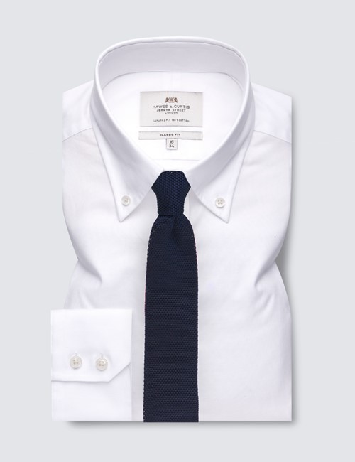 White Oxford Classic Fit Shirt with Button Down Collar - Single Cuffs