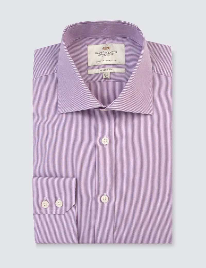 Men's Formal Lilac & White Fine Stripe Classic Fit Shirt - Single Cuff ...