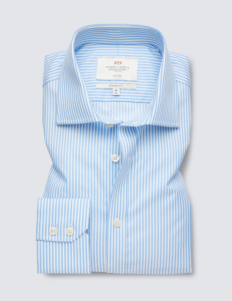 Men's Non-Iron Blue & White Bengal Stripe Classic Fit Shirt