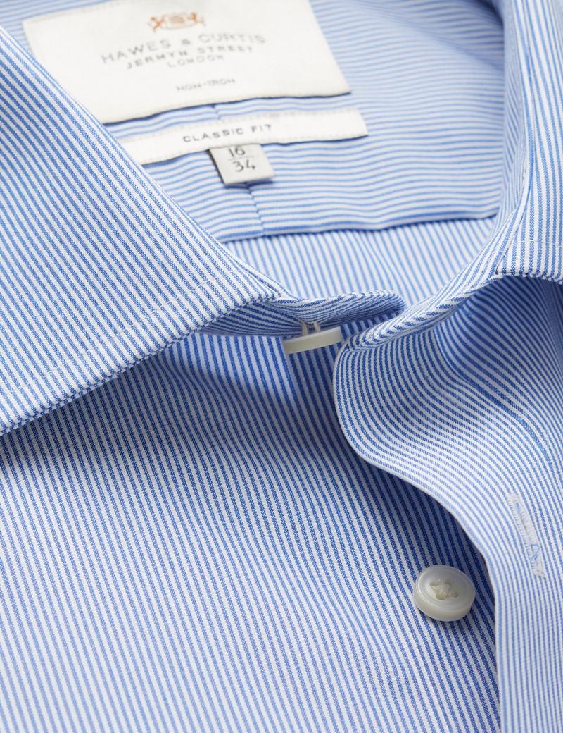 Men's Non-Iron Blue & White Fine Stripe Classic Fit Shirt