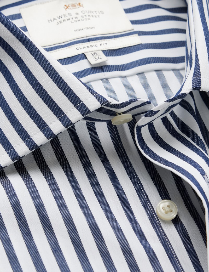 Men's Non-Iron Navy & White Bold Stripe Classic Fit Shirt