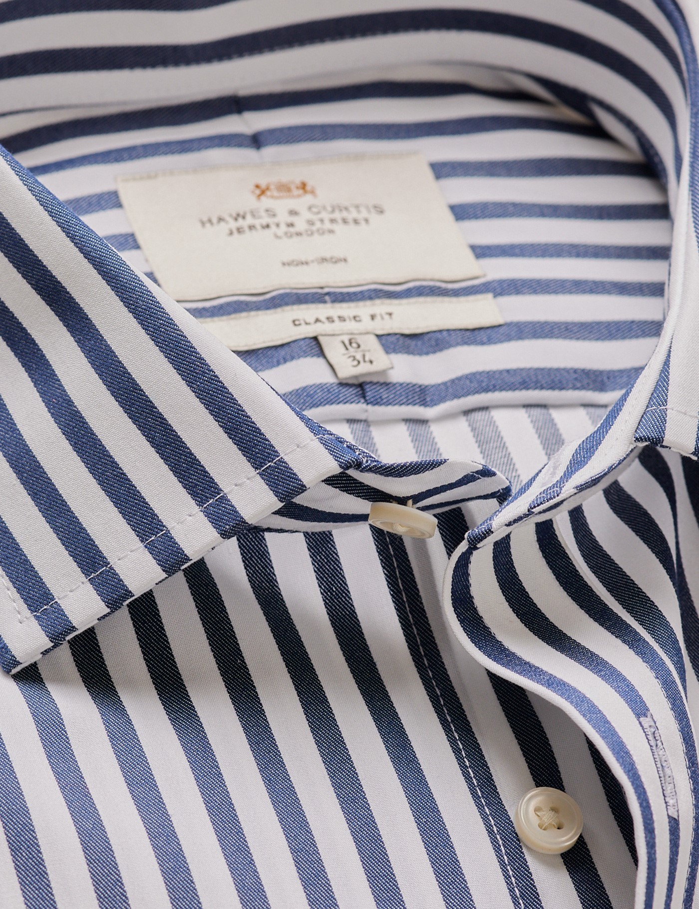 & Classic Fit Navy & Bold Stripe Non Iron Shirt 19" collar 38" sleeve