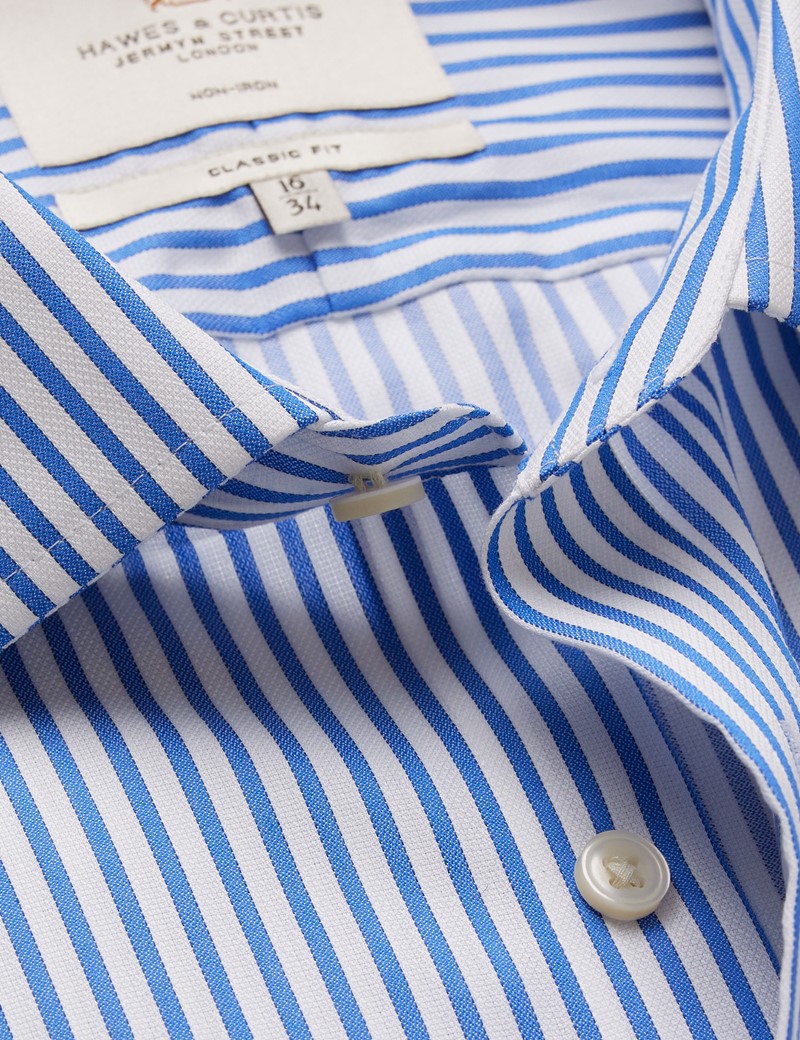 Men's Non-Iron Royal & White Textured Stripe Classic Shirt