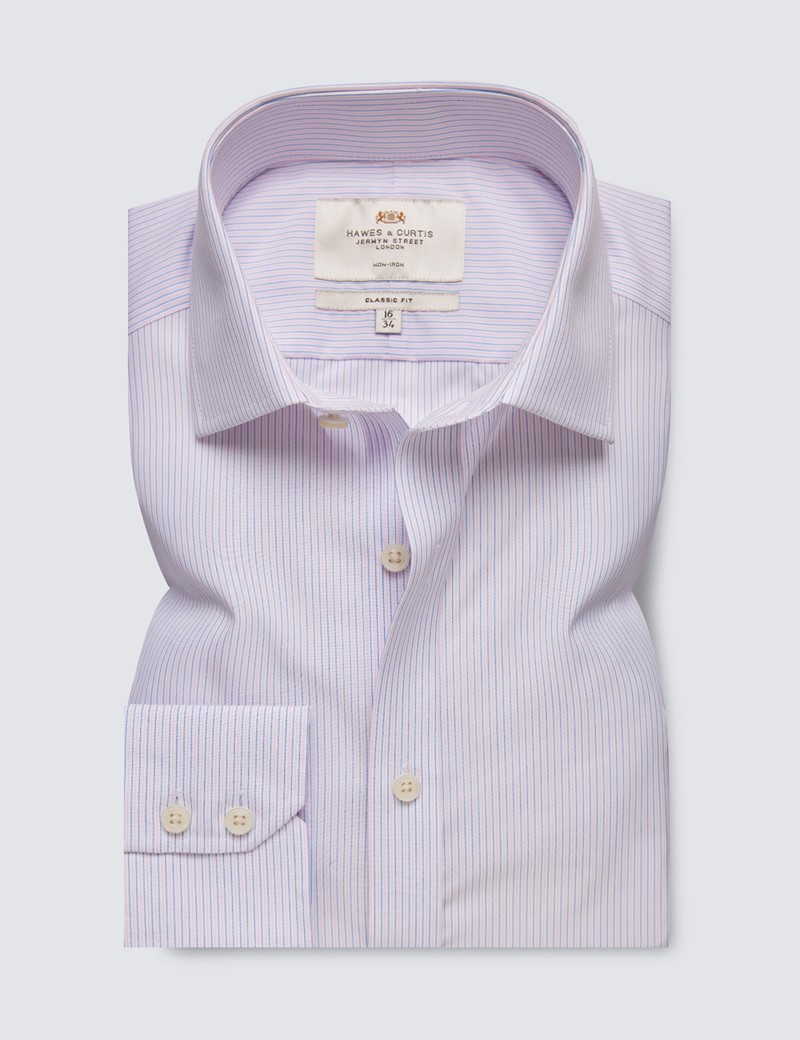 Non-Iron Blue & Pink Multi Stripe Classic Shirt | Hawes & Curtis