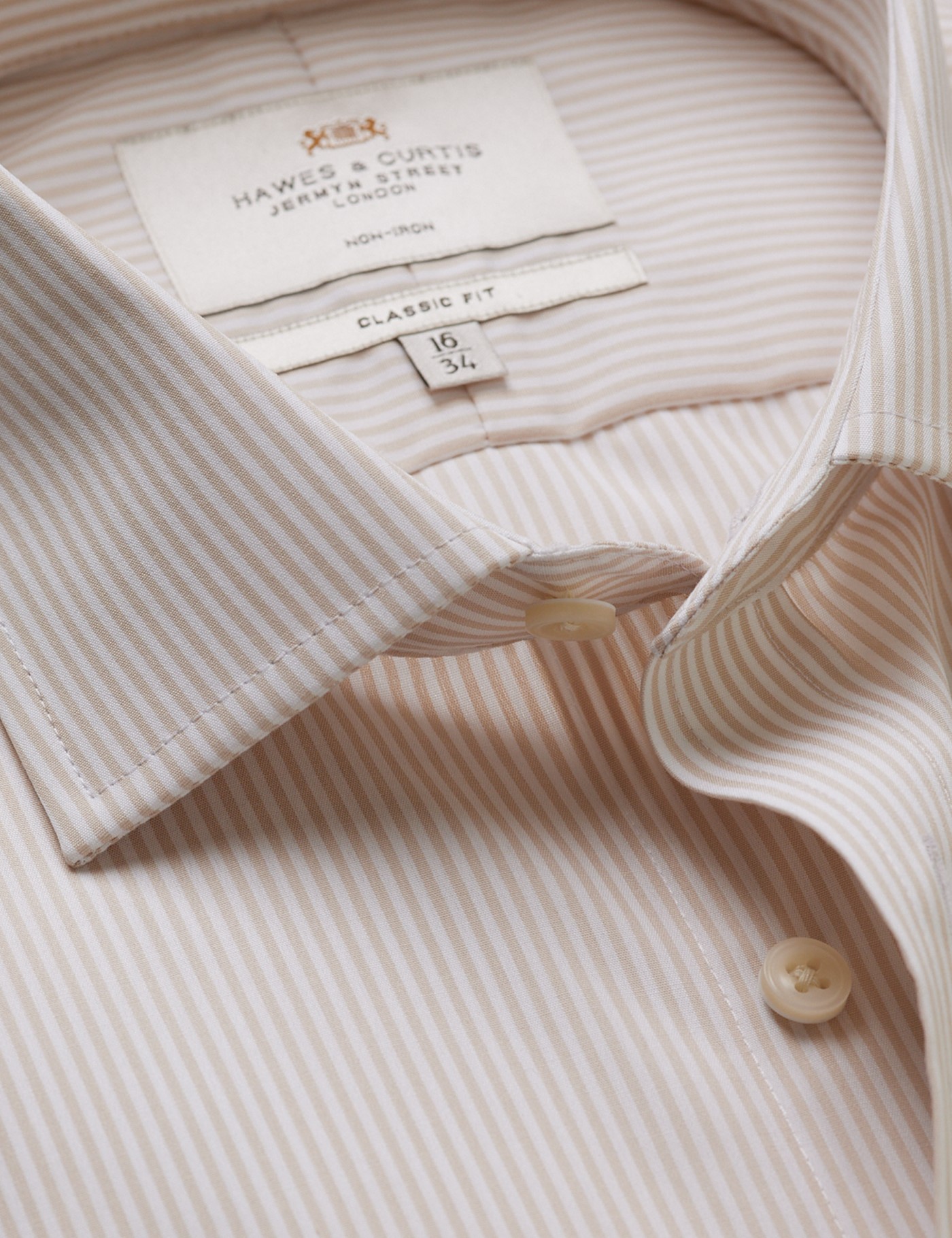 & Classic Fit Brown & Fine Stripe Non Iron Shirt 17" collar 36" sleeve
