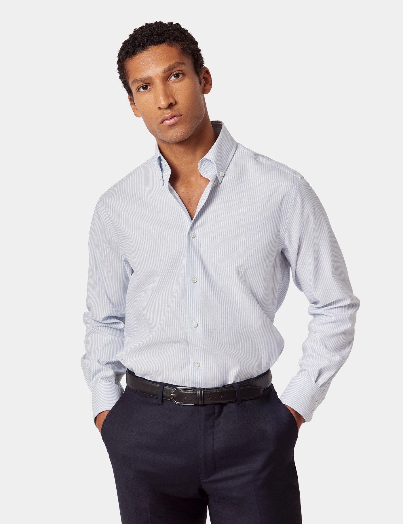 & Classic Fit & Blue Stripe Pin Point Non Iron Oxford Shirt 18" collar 38" sleeve