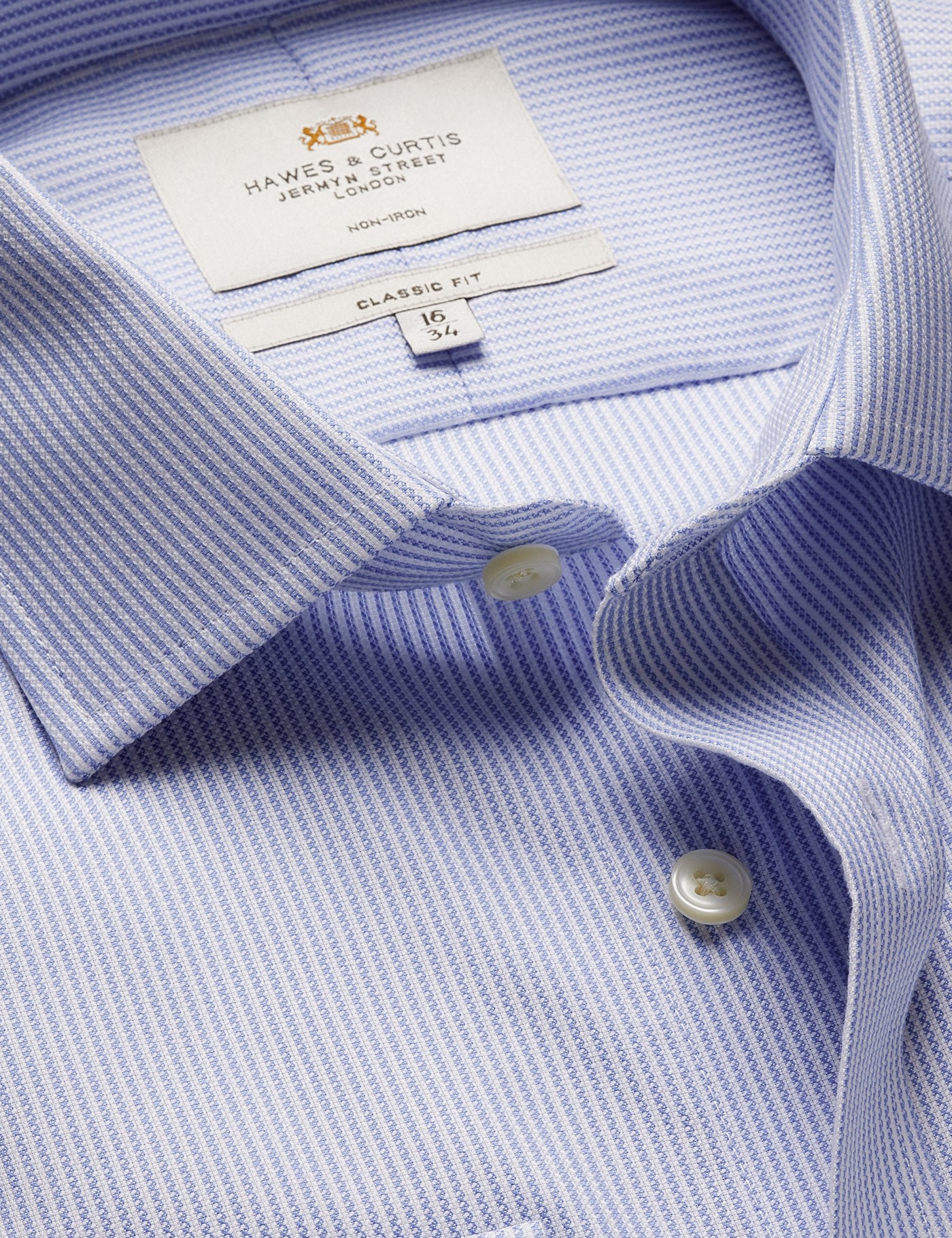 & Classic Fit Blue & Textured Stripe Non Iron Shirt 18" collar 38" sleeve