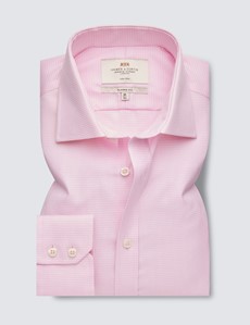 Men's Formal Pink & White Dogstooth Classic Fit Shirt - Single Cuff - Non Iron