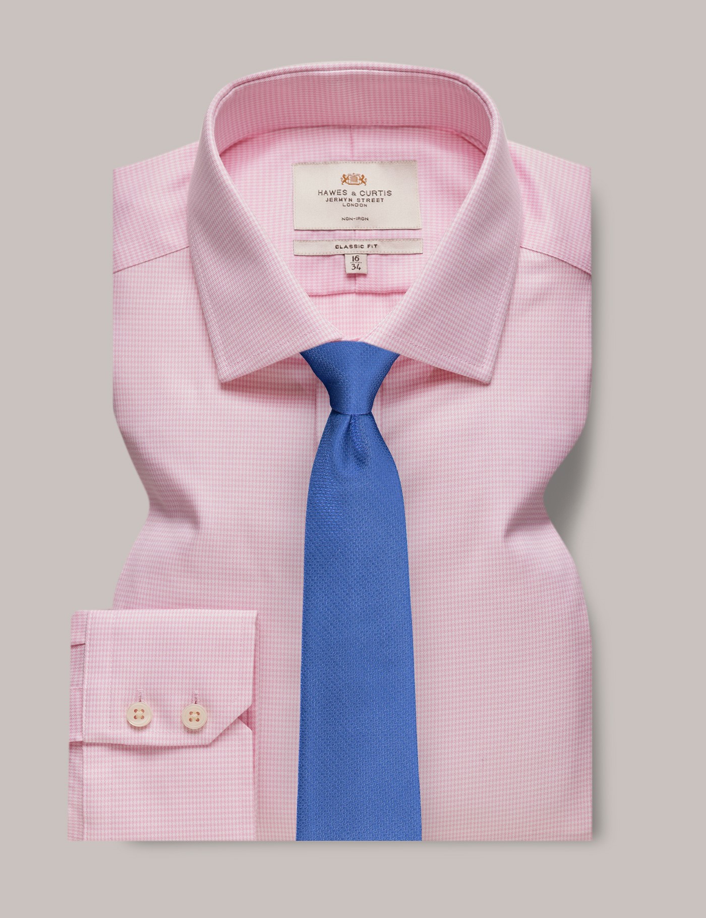 & Classic Fit Pink & Dogtooth Twill Non Iron Shirt 18" collar 38" sleeve