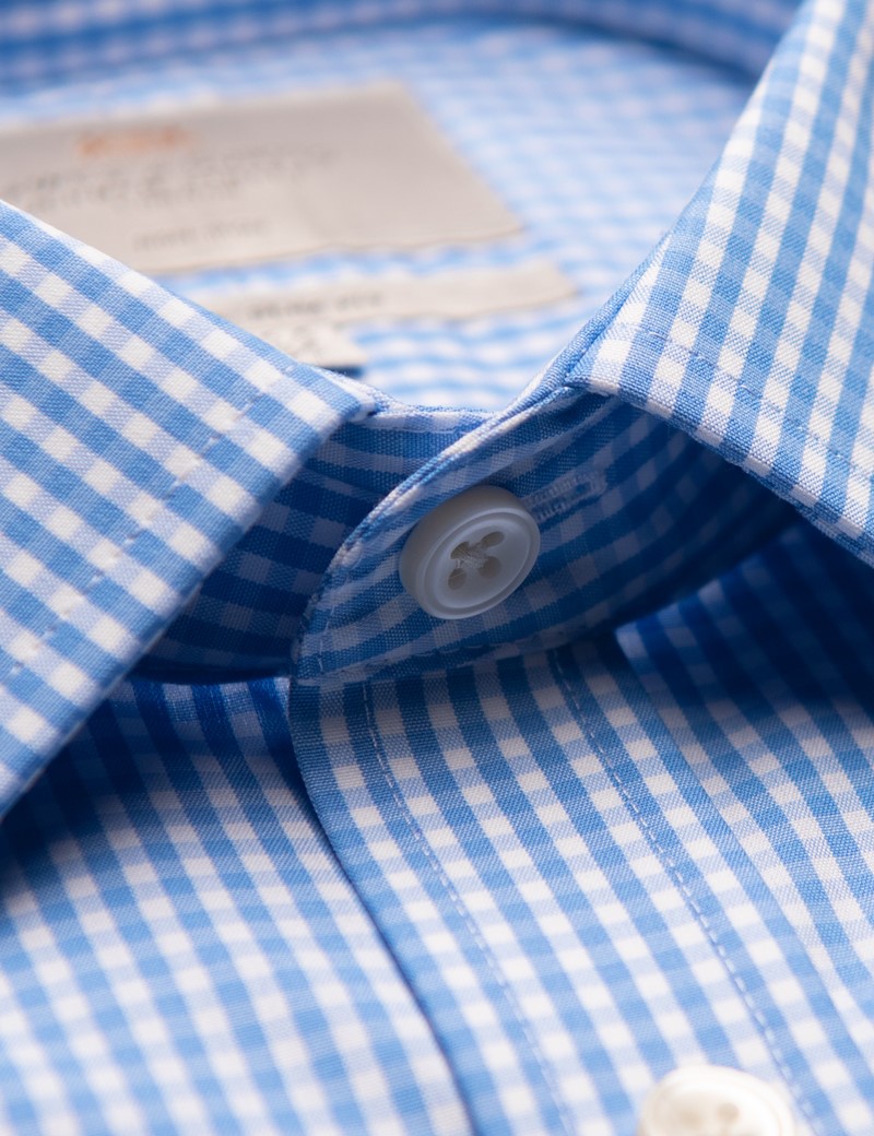 Non-Iron Blue & White Gingham Classic Shirt - French Cuff | Hawes & Curtis