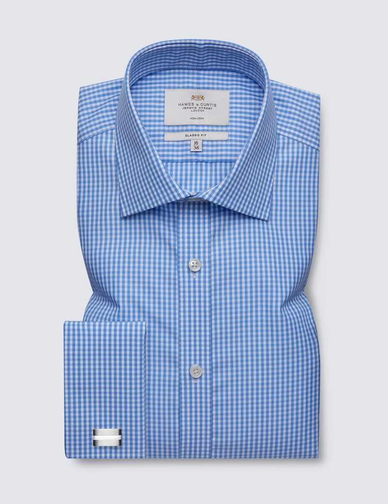 Non Iron Gingham Check Men's Classic Fit Shirt with Semi Cutaway Collar ...