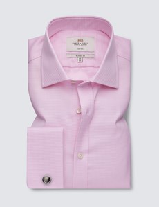 Non Iron Pink Dogstooth Classic Fit Shirt With Semi Cutaway Collar - Double Cuffs
