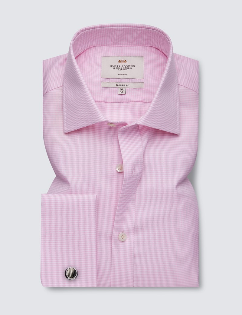 2 Button Cuff Shirt in a Lilac Check Twill Cot Contemporary Fit Classic Collar 