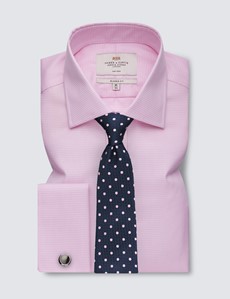 Non Iron Pink Dogstooth Classic Fit Shirt With Semi Cutaway Collar - Double Cuffs